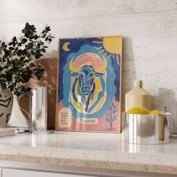 Taurus Poster, Star Sign Zodiac Print, Birthday Gift, Celestial Astrology Art, Boho Decor, Bedroom Spiritual Wall Art - thumbnail 2