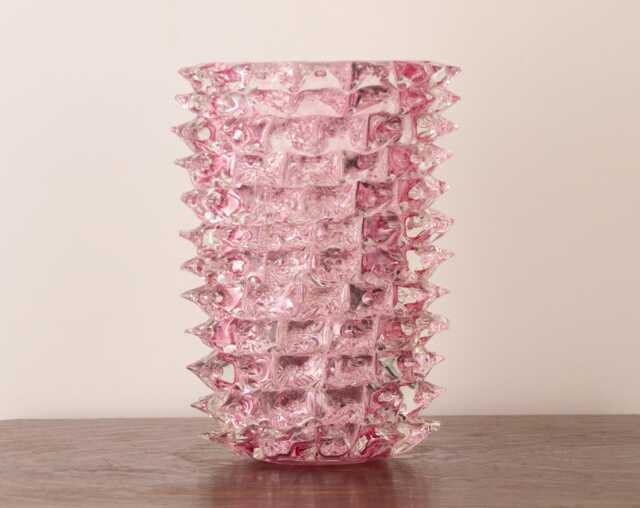 Rostrato Vase Made Of Authentic Venetian Pink & Clear Murano Glass, Handmade Made in Italy The Style Ercole Barovier Height 30 cm - image 1