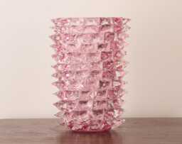 Rostrato Vase Made Of Authentic Venetian Pink & Clear Murano Glass, Handmade Made in Italy The Style Ercole Barovier Height 30 cm - thumbnail 1