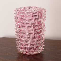 Rostrato Vase Made Of Authentic Venetian Pink & Clear Murano Glass, Handmade Made in Italy The Style Ercole Barovier Height 30 cm - thumbnail 2