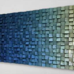 Blue Wood Wall Art - Living Room Decor Wooden Mosaic Sound Diffuser - thumbnail 2