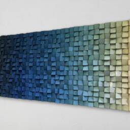 Blue Wood Wall Art - Living Room Decor Wooden Mosaic Sound Diffuser - thumbnail 3