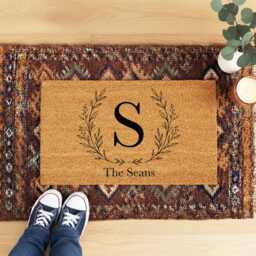 Personalised Initial Doormat - Letter Laurel Wreath - Custom Monogram Coir Mat Housewarming Gift - thumbnail 4