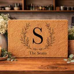 Personalised Initial Doormat - Letter Laurel Wreath - Custom Monogram Coir Mat Housewarming Gift - thumbnail 2
