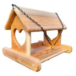 Large Hanging Heart Fly Through Platform Bird Or Squirrel Feeder Cedar Wood - thumbnail 3