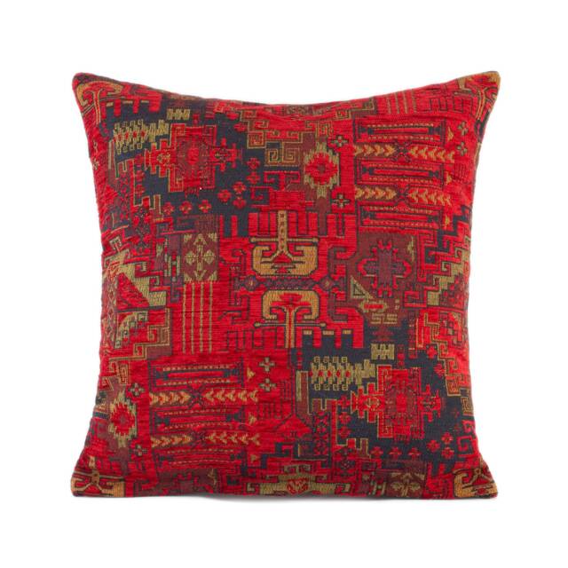 Dark Red Chenille Kilim Pillow Cover Turkish Oriental Cushion - 16x16 In - image 1