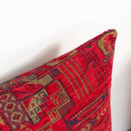 Dark Red Chenille Kilim Pillow Cover Turkish Oriental Cushion - 16x16 In - thumbnail 3