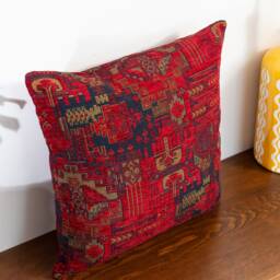 Dark Red Chenille Kilim Pillow Cover Turkish Oriental Cushion - 16x16 In - thumbnail 4