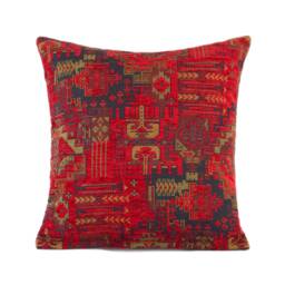 Dark Red Chenille Kilim Pillow Cover Turkish Oriental Cushion - 16x16 In - thumbnail 1