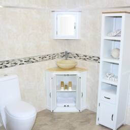 Bathroom Vanity Unit Free Standing White Corner Cabinet Golden Onyx Top & Basin 501Bpgo25Go - thumbnail 3