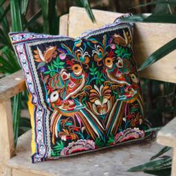 Hmong Embroidered Pillow Cover, Ethnic Thai Cushion, Bohemian Decor - Cs101B2Bla - thumbnail 2