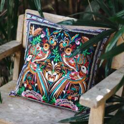 Hmong Embroidered Pillow Cover, Ethnic Thai Cushion, Bohemian Decor - Cs101B2Bla - thumbnail 3