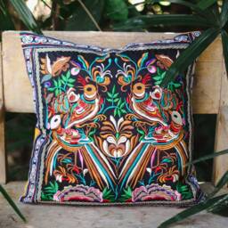Hmong Embroidered Pillow Cover, Ethnic Thai Cushion, Bohemian Decor - Cs101B2Bla - thumbnail 1