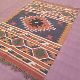 Handmade Wool Jute Kilim Rug Traditional Indian Design, Custom Size - thumbnail 3
