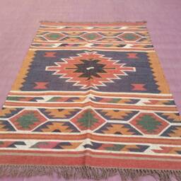 Handmade Wool Jute Kilim Rug Traditional Indian Design, Custom Size - thumbnail 2