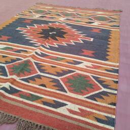 Handmade Wool Jute Kilim Rug Traditional Indian Design, Custom Size - thumbnail 4