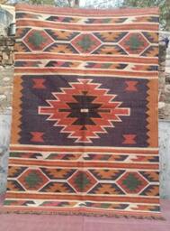 Handmade Wool Jute Kilim Rug Traditional Indian Design, Custom Size - thumbnail 1