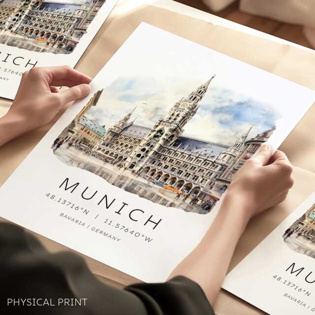 Travel Print Of Munich Germany, European City Landmark Posters, Map Coordinates, Gifts, Wall Art, Marienplatz - image 1