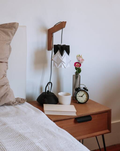 Origami Wall Lighting Fixture - Wooden Bracket With Small Paper Pendant Light - image 1