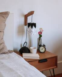 Origami Wall Lighting Fixture - Wooden Bracket With Small Paper Pendant Light - thumbnail 1