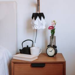 Origami Wall Lighting Fixture - Wooden Bracket With Small Paper Pendant Light - thumbnail 2