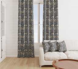 Custom Made William Morris Pimpernel Navy Blackout Lining Curtains 3