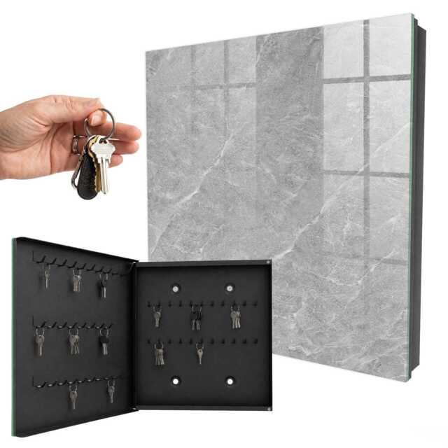 Marble Texture Wall Mounted Key Cabinet, Gray Box For Home, Minimalist Textures, Stylish Minimalists - image 1