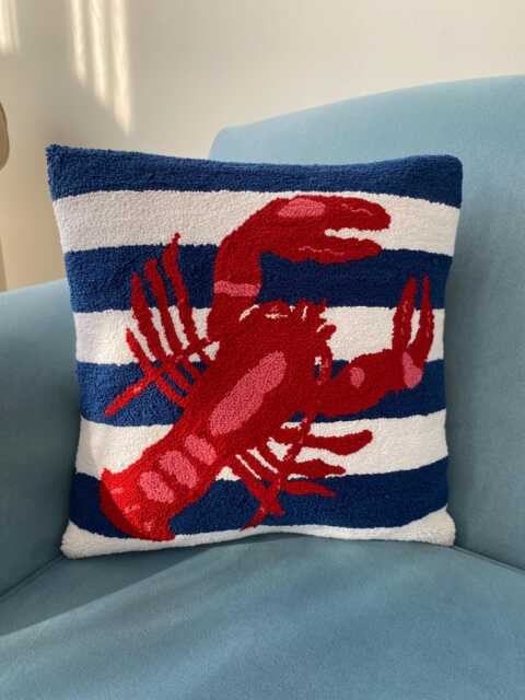 Coastal Lobster Tufted Pillow Cover Navy Nautical Decor - image 1