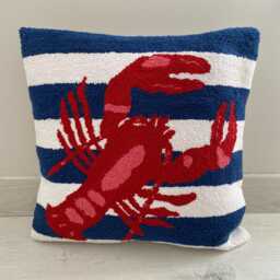 Coastal Lobster Tufted Pillow Cover Navy Nautical Decor - thumbnail 3