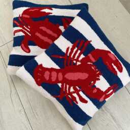 Coastal Lobster Tufted Pillow Cover Navy Nautical Decor - thumbnail 4