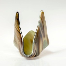 Fused Glass Votive, Candle Holder, Ivory & Brown Hostess Gift, Wedding - thumbnail 4