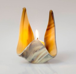 Fused Glass Votive, Candle Holder, Ivory & Brown Hostess Gift, Wedding - thumbnail 1