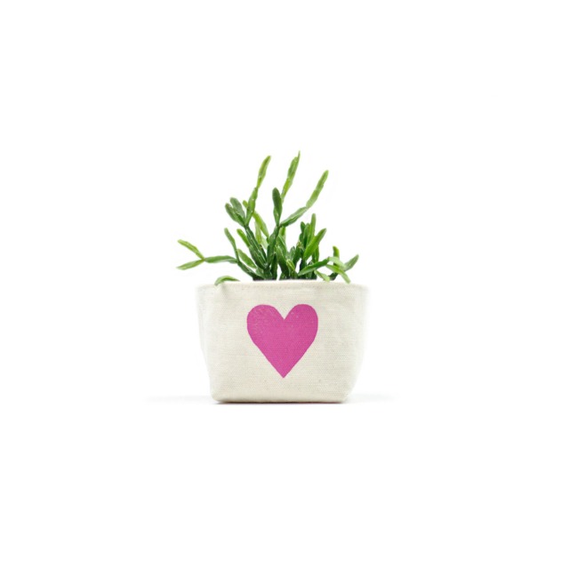 Heart Canvas Mini Planter For Succulents & Cacti, Magenta Blockprint On Cotton - image 1