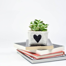 Heart Canvas Mini Planter For Succulents & Cacti, Magenta Blockprint On Cotton - thumbnail 3