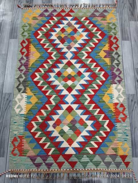 Classic Rug, Handmade Artisan Afghan Turkish Scandinavian Navajo Bohemian Wool Flatweave Multicolour Kilim Rug 156x100 cm - image 1