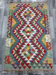 Classic Rug, Handmade Artisan Afghan Turkish Scandinavian Navajo Bohemian Wool Flatweave Multicolour Kilim Rug 156x100 cm - thumbnail 1