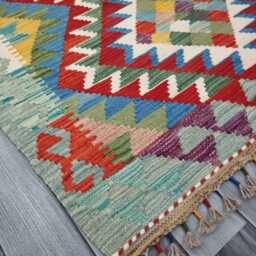 Classic Rug, Handmade Artisan Afghan Turkish Scandinavian Navajo Bohemian Wool Flatweave Multicolour Kilim Rug 156x100 cm - thumbnail 2