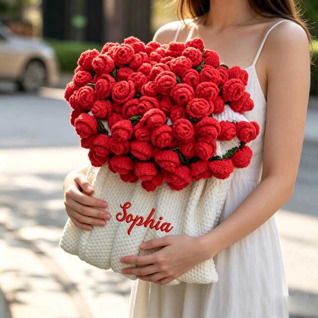 Personalized Crochet Rose Bouquet Blanket , Custom Embroidered Blanket, Mother's Day Gift - image 1