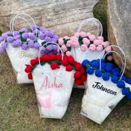 Personalized Crochet Rose Bouquet Blanket , Custom Embroidered Blanket, Mother's Day Gift - thumbnail 4