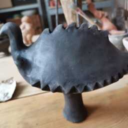 Bronze Age Bird Rattle - Handmade Archaeological Replica Ancient Ceramic Sound Instrument Black Pottery - thumbnail 4