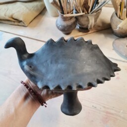 Bronze Age Bird Rattle - Handmade Archaeological Replica Ancient Ceramic Sound Instrument Black Pottery - thumbnail 2