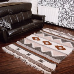 Handmade Wool Area Rug Carpathian Woven Kilim, Soft Natural Rug - thumbnail 3
