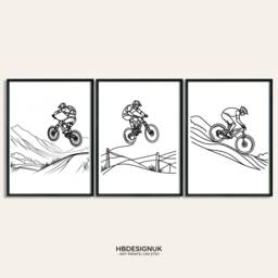 Mountain Bike Gifts - Set Of 3 Posters - Biker Wall Art Line Drawing Decor Gift Cycling Artwork Boys Cyclist Bedroom Prints Biking - thumbnail 2