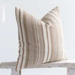 Earthy Brown Striped Throw Pillow Cover - Farmhouse Style, Cotton & Bamboo - thumbnail 3