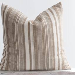 Earthy Brown Striped Throw Pillow Cover - Farmhouse Style, Cotton & Bamboo - thumbnail 2