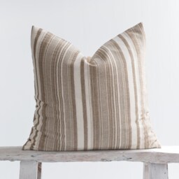 Earthy Brown Striped Throw Pillow Cover - Farmhouse Style, Cotton & Bamboo
