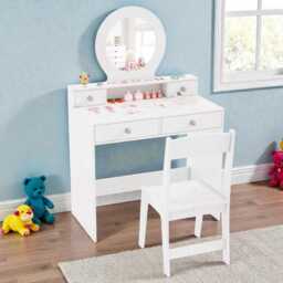 Kids Vanity Set With Mirror, Chair & Storage White Dressing Table For Girls - thumbnail 3