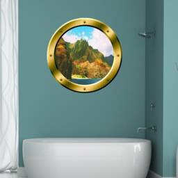 Vwaq Mountains Wall Decal Nature Scene Porthole 3D Sticker Peel & Stick Decor Vwaq-Gp39 - thumbnail 1