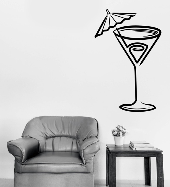 Wall Vinyl Decal Cocktail Glass With Tube Cafe Restaurant Decor - #2748Dn - image 1