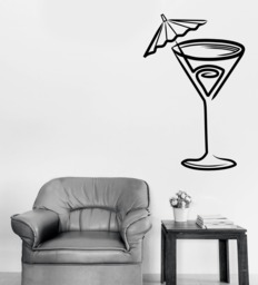 Wall Vinyl Decal Cocktail Glass With Tube Cafe Restaurant Decor - #2748Dn - thumbnail 1